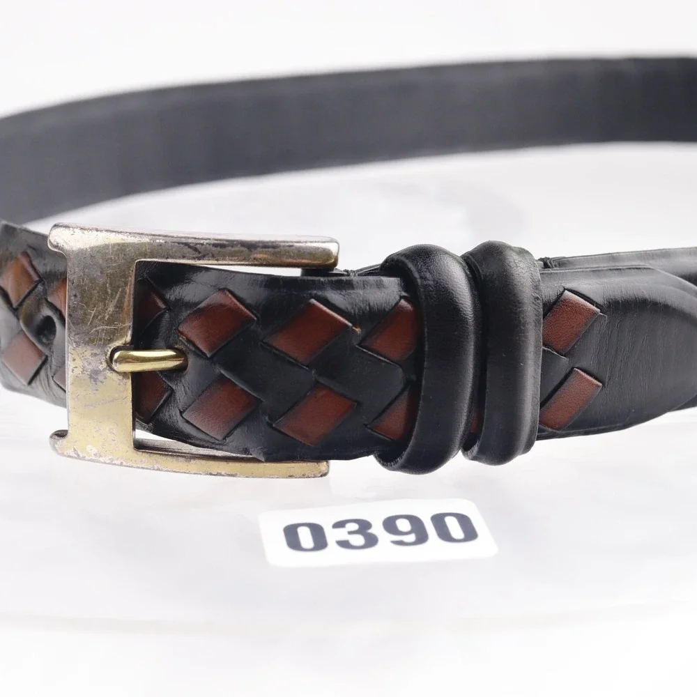 Bill Lavin Mens Belt Size 36 Black Brown Braided Woven Brass Buckle Dress
